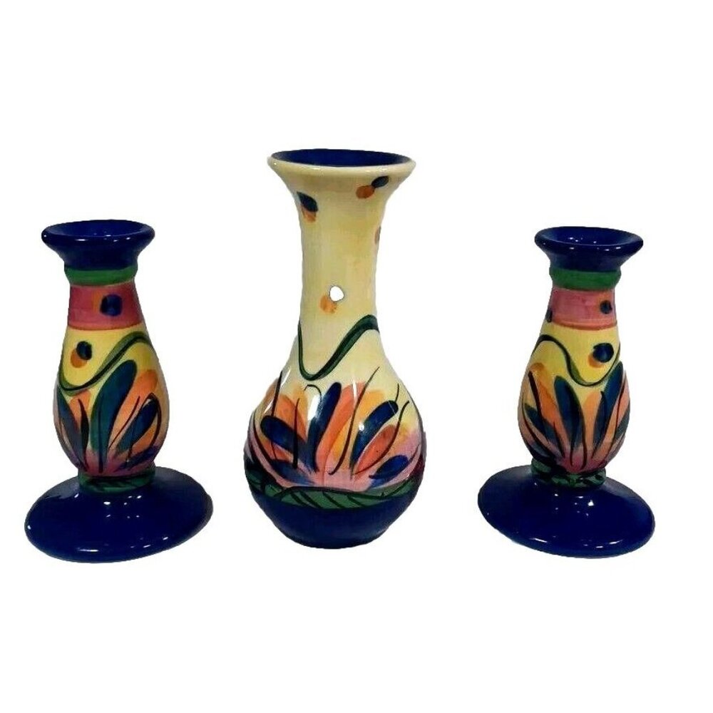 Gail Pittman 1997 GLORY Matching VASE and CANDLESTICK Candle Holders SET